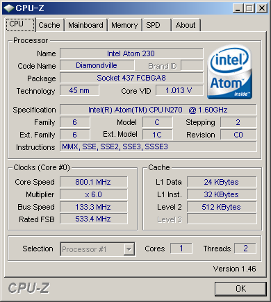 EeePC 901-X CPU-Z Idle